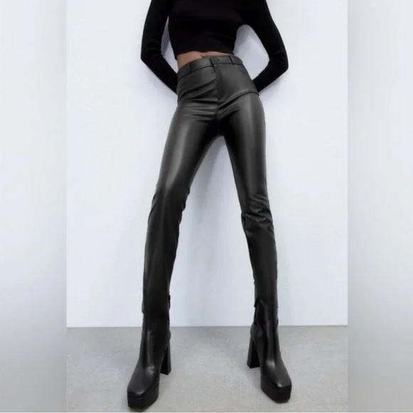 NWOT ZARA‎ Faux Leather Size XS Pants 2174/006/800 Back Pockets Ankle Zip - Picture 1 of 15